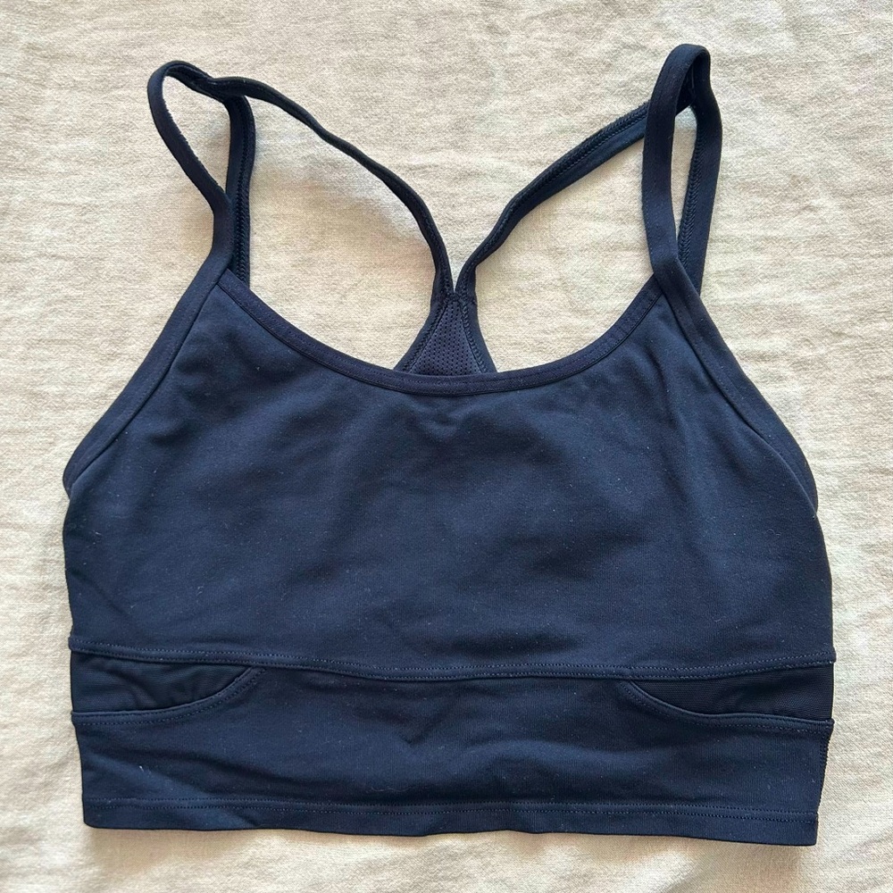 Athleta Long-Line Black Cross Back Mesh Sports Bra